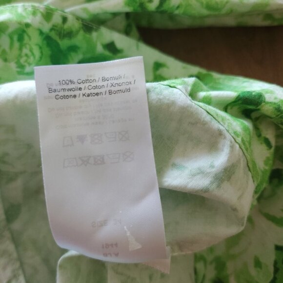 GANNI Green Floral Puff Sleeve Square Neck Milkmaid Blouse - Picture 7 of 7